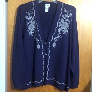 Koret 3X purple cardigan sweater with silver trim